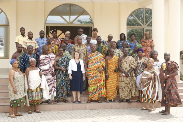 Amb. Shani Cooper with Togbe Afede XIV and some elders of the Asogli State